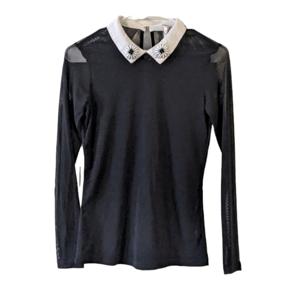 Uno Core Black Transparent Fabric Blouse and Stones.